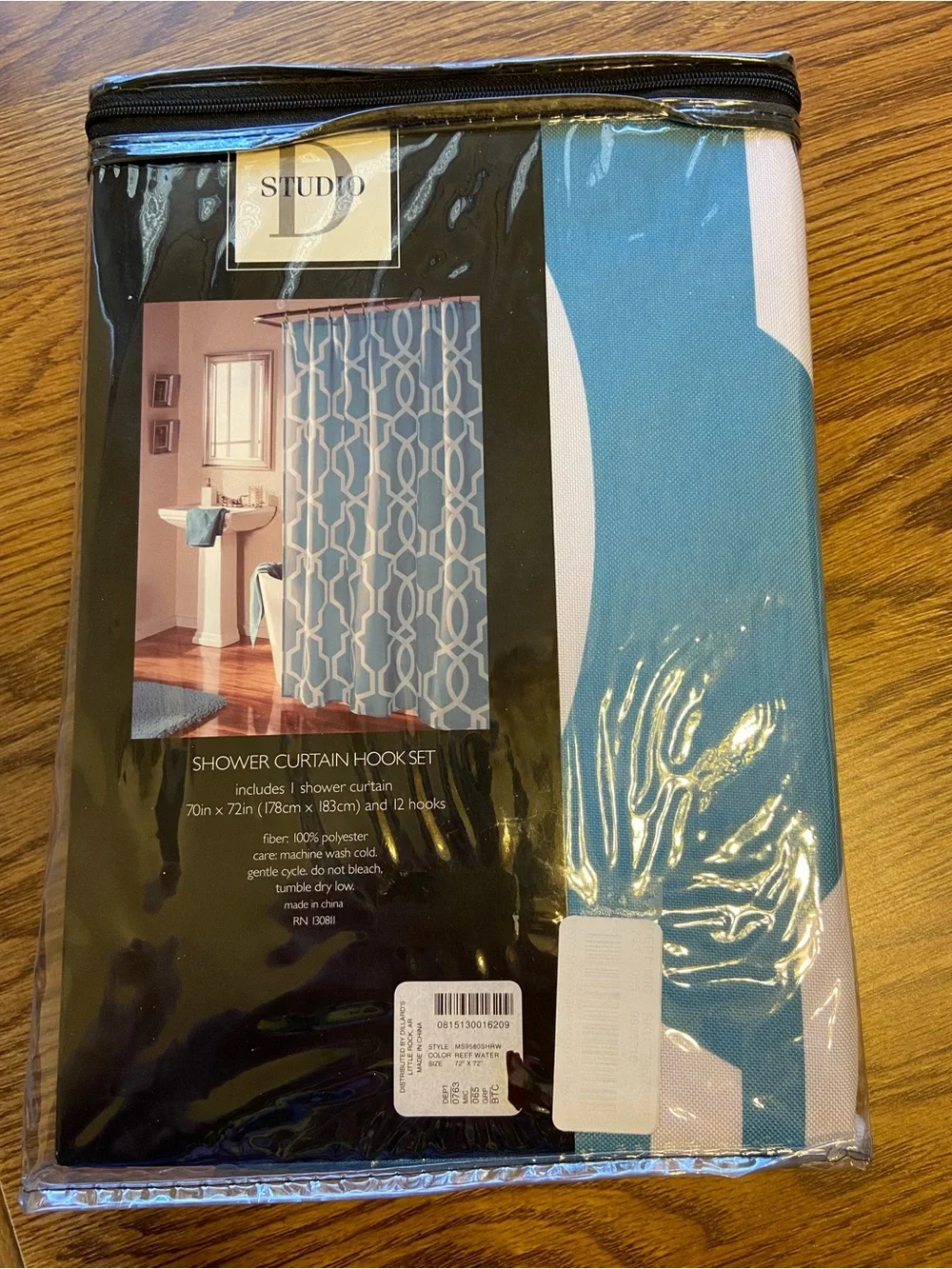 Studio Teal and White Geometric Shower Curtain with Hooks